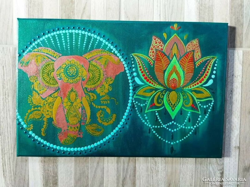 Elephant-lotus canvas picture