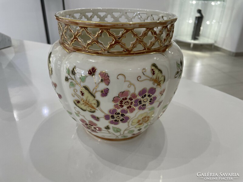 Zsolnay openwork vase with butterfly pattern, porcelain