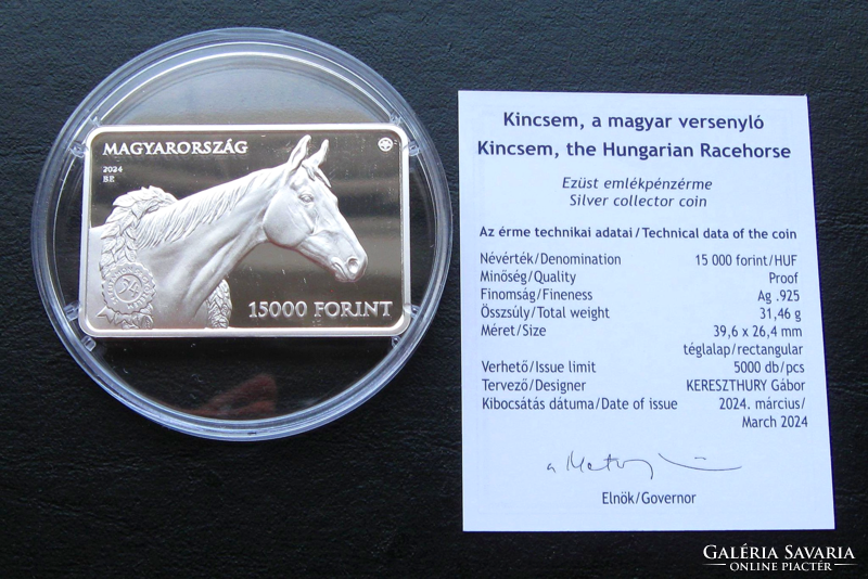 2024 - Kincsem, a magyar versenyló –15.000 Ft - ezüst emlékérme - PP - kapszulában, MNB ismertetővel