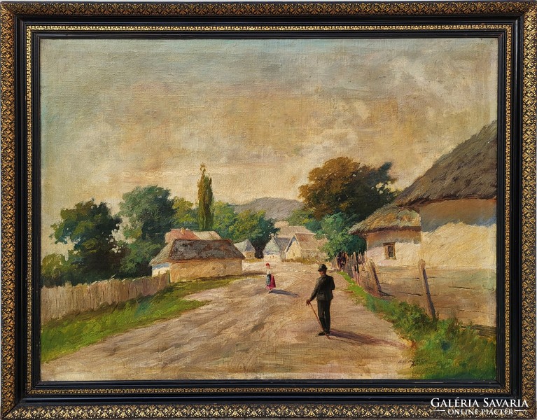 115X90cm! Village life by Ágoston Ács (1889 - 1947). His painting with an original guarantee!!