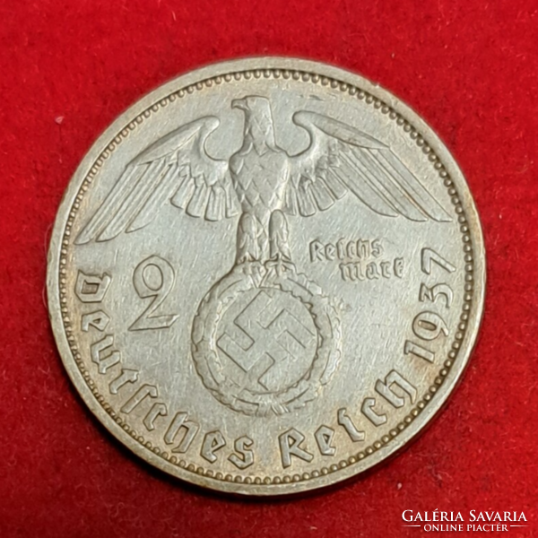 Imperial silver swastika 2 marks 1937. F (485)
