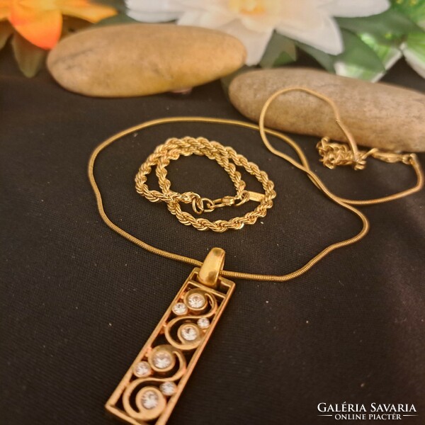 Gold-plated zircon pendant with 3 cm chain and bracelet
