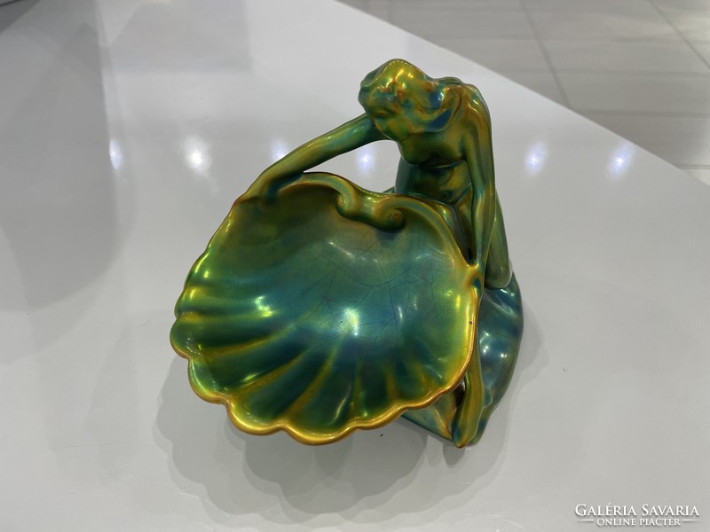 Zsolnay eozin kagylós nő szecessziós porcelán figura női alak
