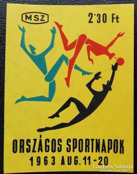 Gyb2 / 1963 Országos sportnapok gyufacímke  nagy méret 70x95 mm