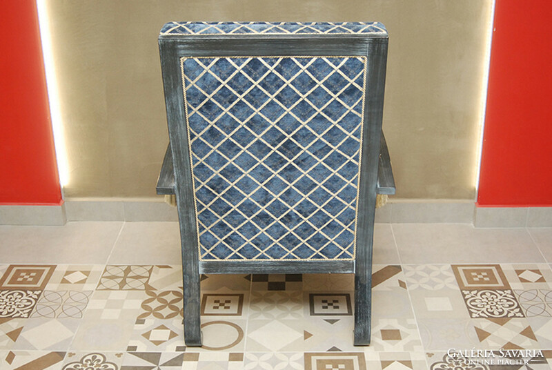 Karfás fotel kék kárpittal  art deco stílusban