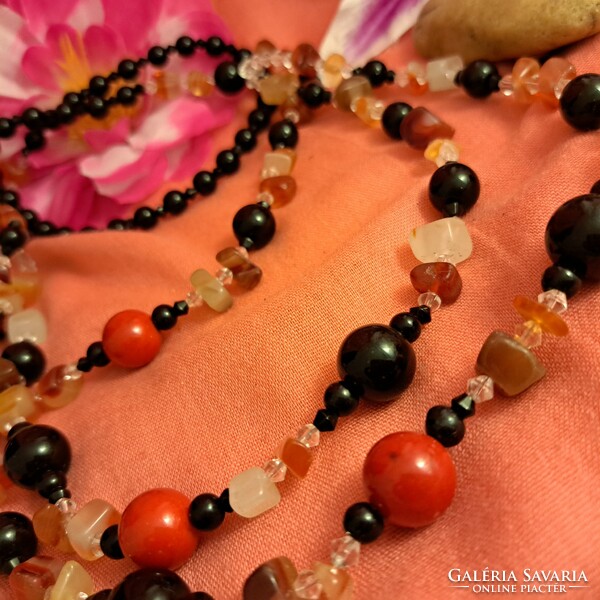 Carnelian and glass 3-row necklaces