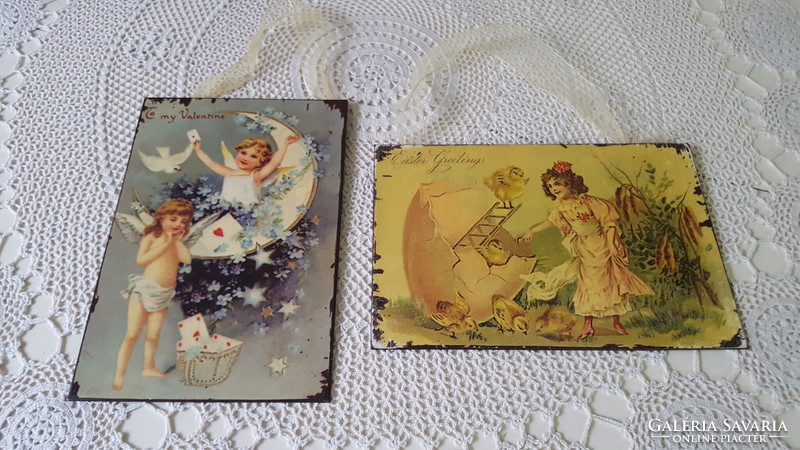 Easter and Valentine's Day antique effect wall metal plate picture