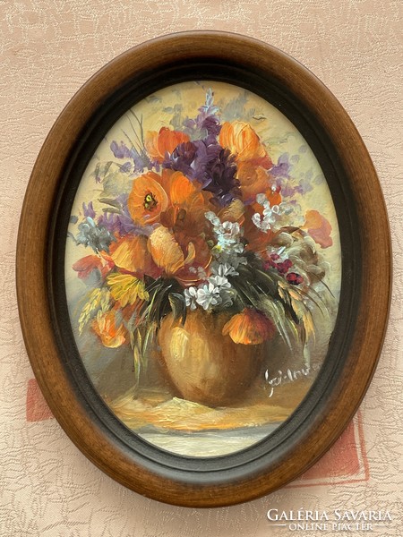 Sidonia Szécsényi: poppy charm oil-on-wood painting 20*15
