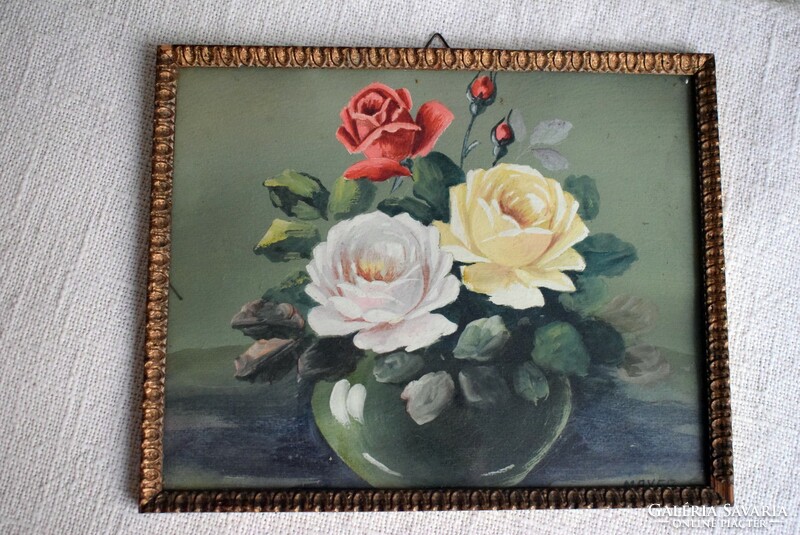 Still life in a vase of roses, mayer b. , Tempera, paper 26.5 x 21 cm, 50s