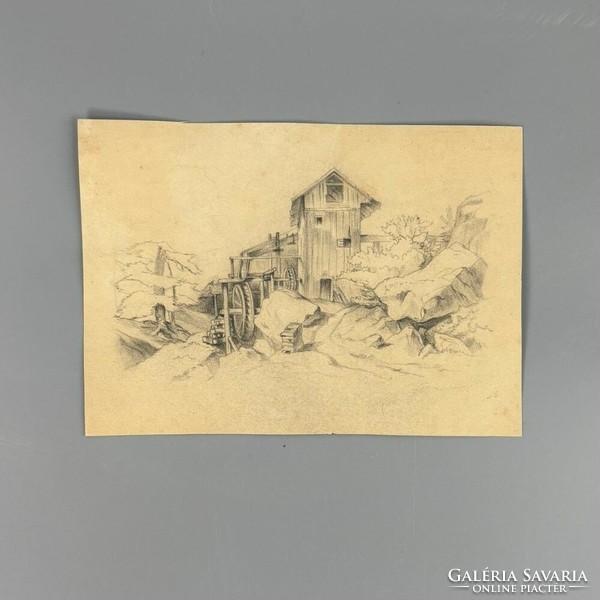 Unknown painter - Alpine watermill - around 1880 - pencil, charcoal