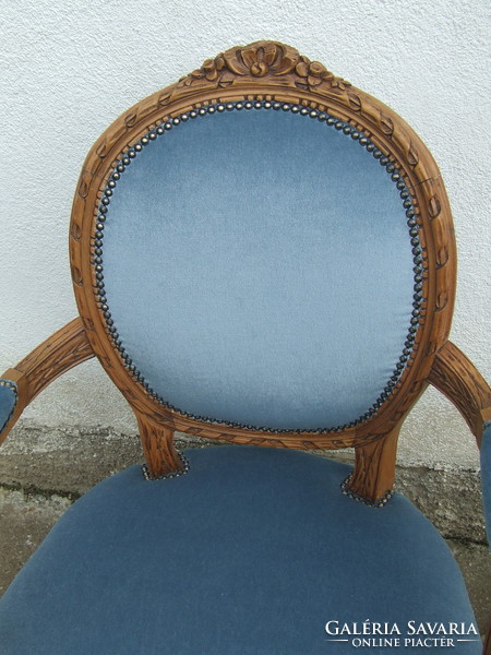 Empire armchair reupholstered in blue pair
