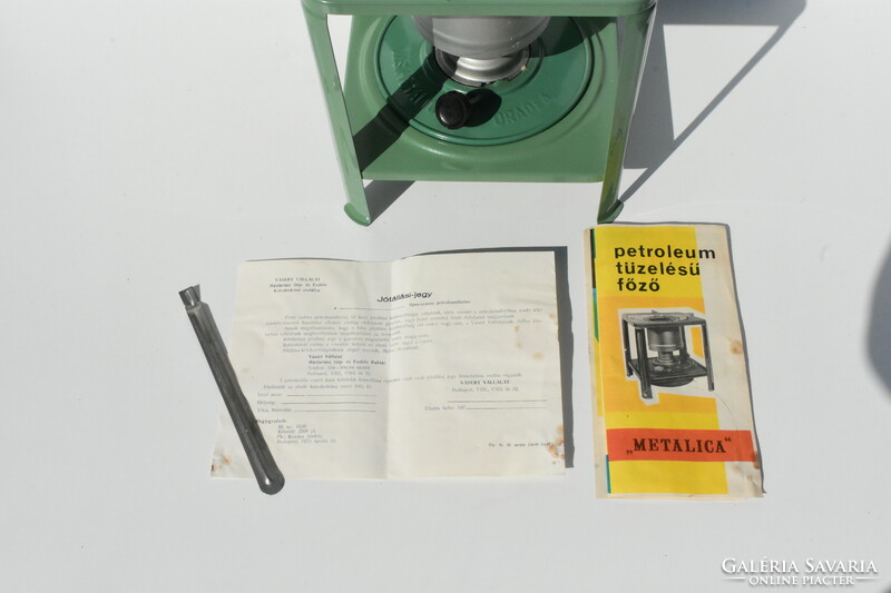 Metalica petróleum főző + dokumentumok, petróleum lámpa