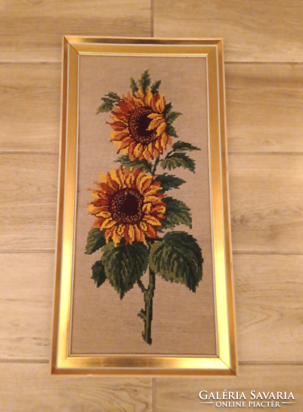 Gobelin sunflowers, in a gilded wooden frame, 58.5! X 29.5 cm