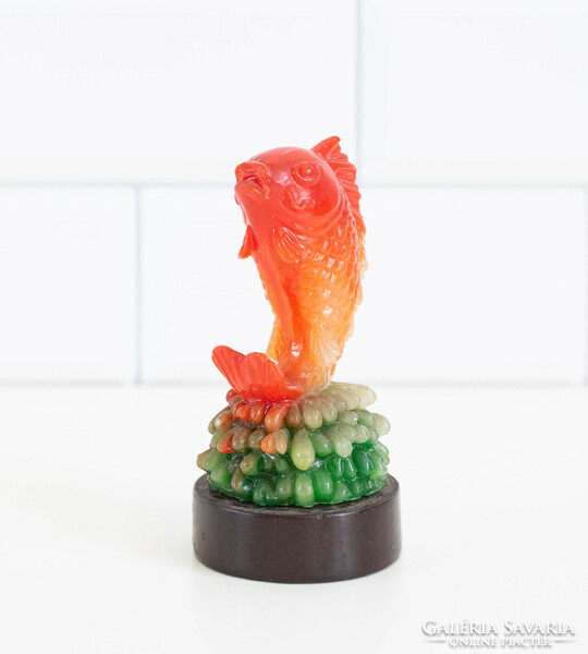 Chinese lucky fish figurine - imitation jade made of resin