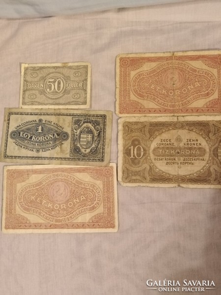 50 fillér(1920),1 korona(1920),2 korona aa(1920)2 korona ab(1920),10 korona(1920)