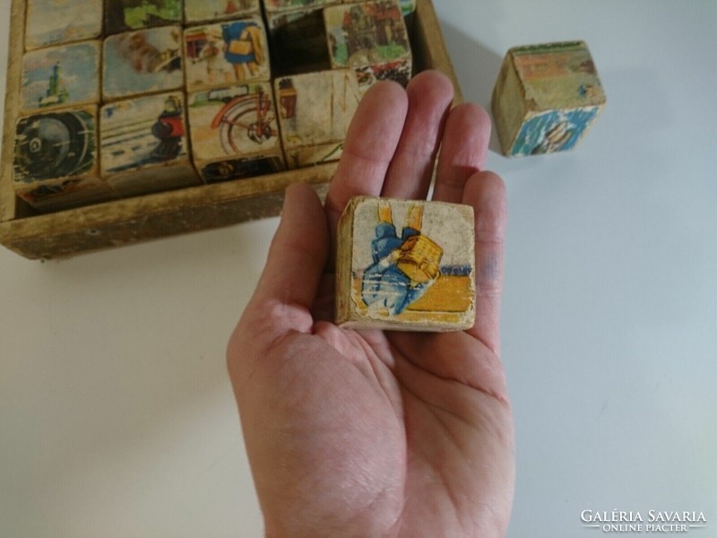 Régi antik kirakós kocka játék gyerekeknek kb. 1920-as évekből