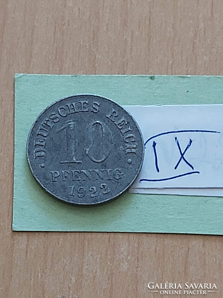 German Empire deutsches reich 10 pfennig 1922 zinc, ii. William ix