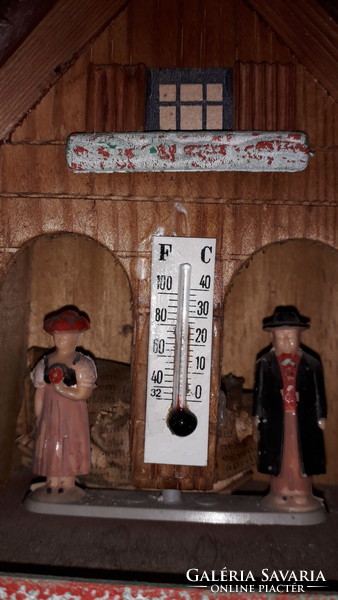 Vintage Flawless Outdoor Wall Thermometer Mother-in-law Wooden Cottage Cult Object Beautiful Flawless Collectors