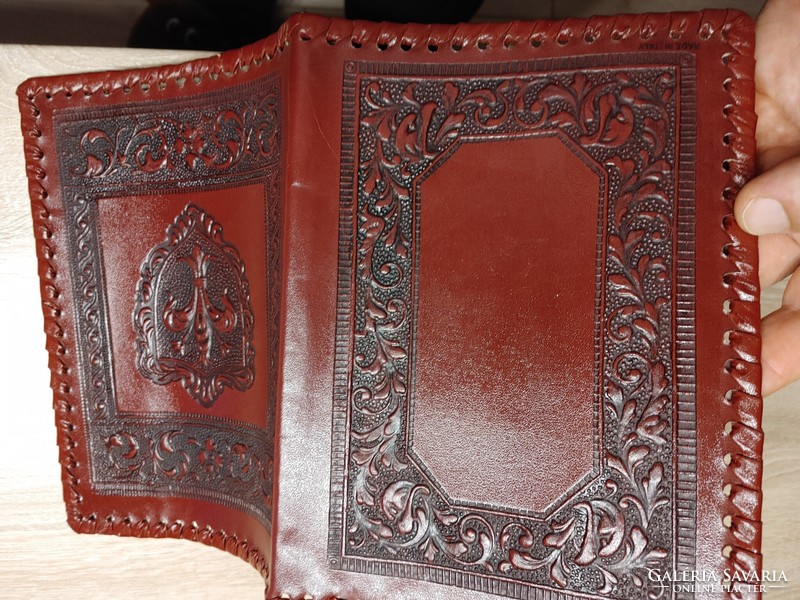 Leather book cover with embossed leather decoration - new, unfolded for the photo book cover leather
