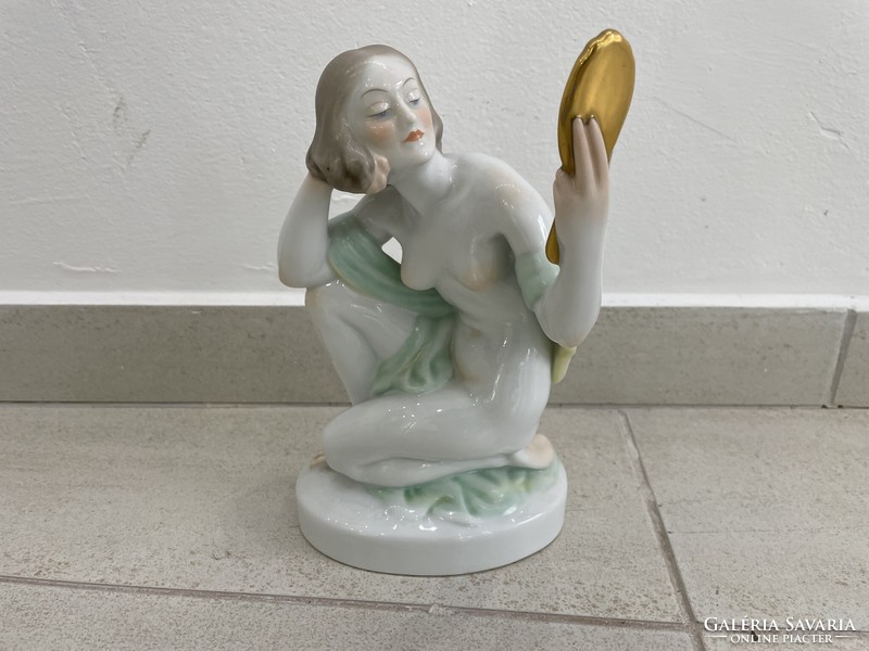 Herend mirror nude woman looking into the mirror statue figure porcelain 25cm