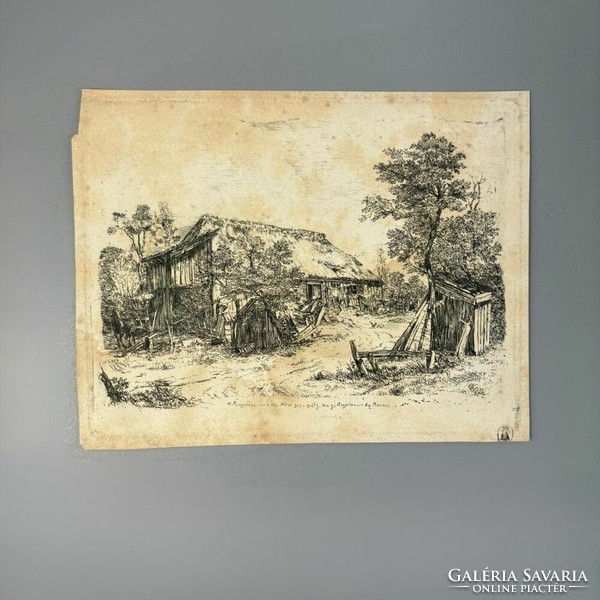 Unknown painter - abandoned farm, steel engraving cardboard 19th century -
