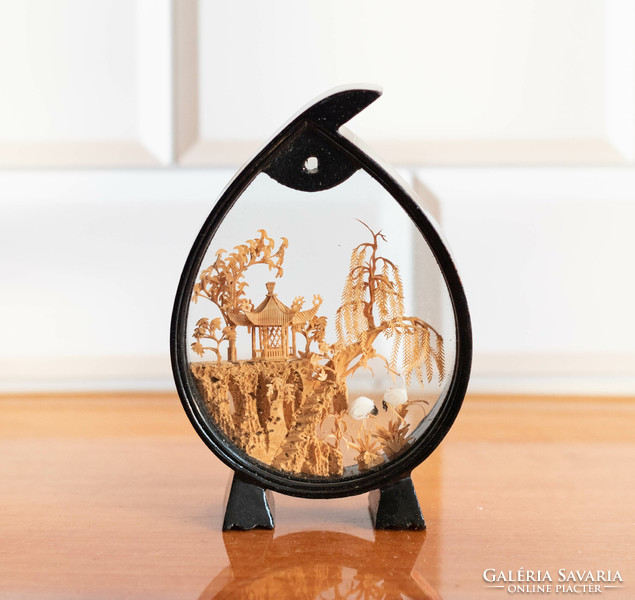 Kézműves kínai parafa tájkép - miniatűr faragás, türelemüveg