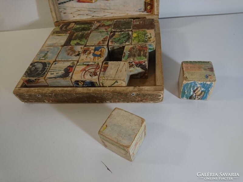 Régi antik kirakós kocka játék gyerekeknek kb. 1920-as évekből