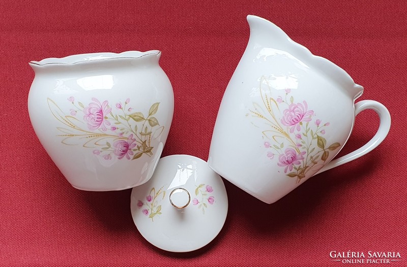 J. Kronester Bavaria német porcelán cukortartó és tej tejszín kiöntő virág mintával