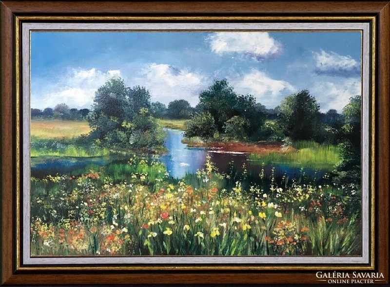 Labeled contemporary painting-island of lilies c.