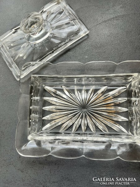 Old-fashioned molded glass butter dish