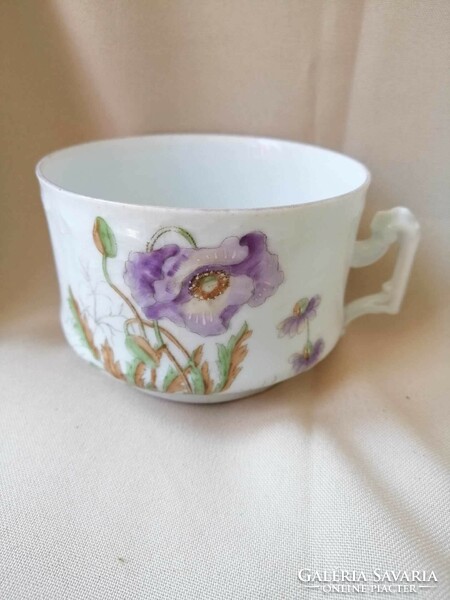 Antique tea cup with purple poppy flower decor