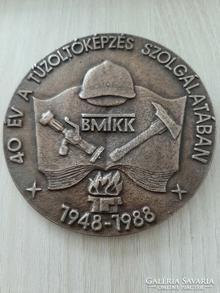 Firefighter bronze plaque 40 years in the service of firefighter training 1948 - 1988 9.5 cm
