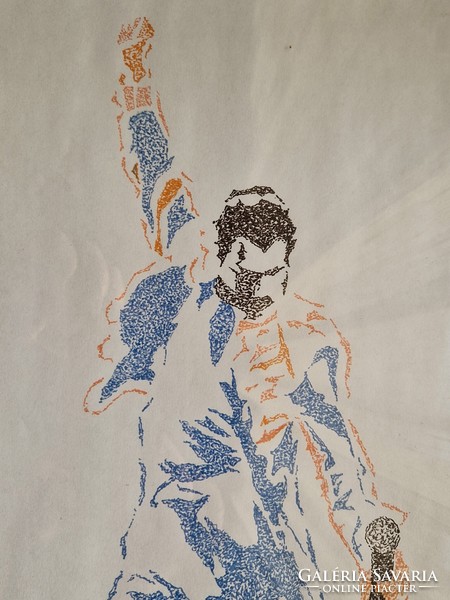 Freddie Mercury koncertpillanat színes tollrajz
