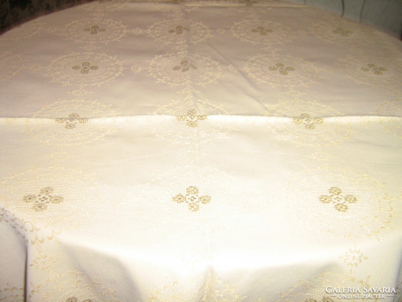 Beautiful embroidered pale golden elegant damask tablecloth