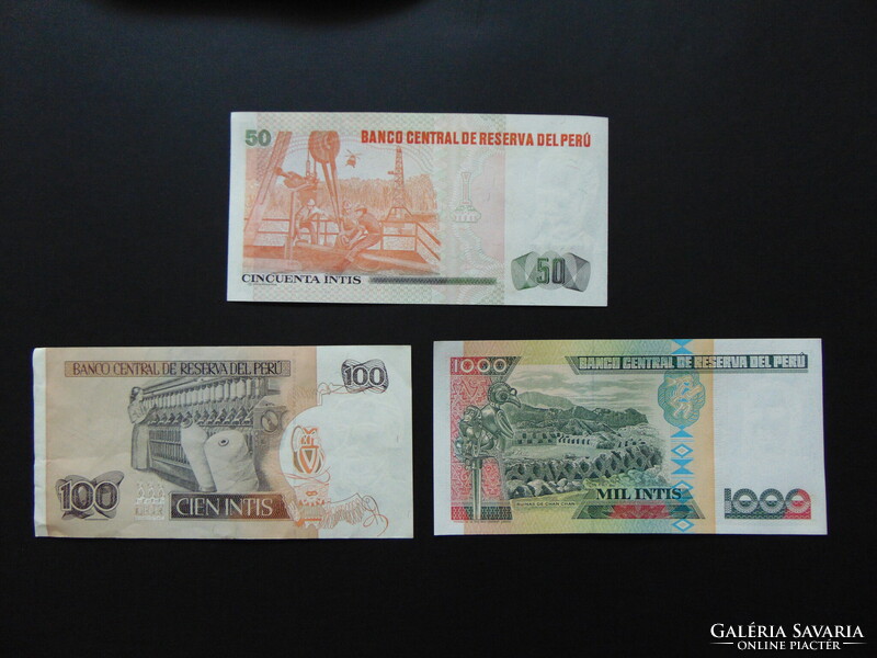 Peru 50 - 100 - 1000 intis bankjegy LOT !