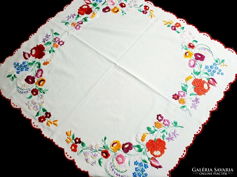 Kalocsa flower pattern embroidered tablecloth in pale colors 69 x 64 cm