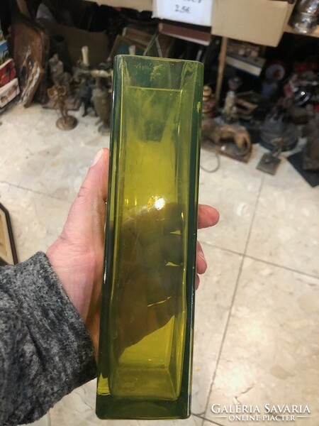 Art deco green cast glass vase, height 18 cm.