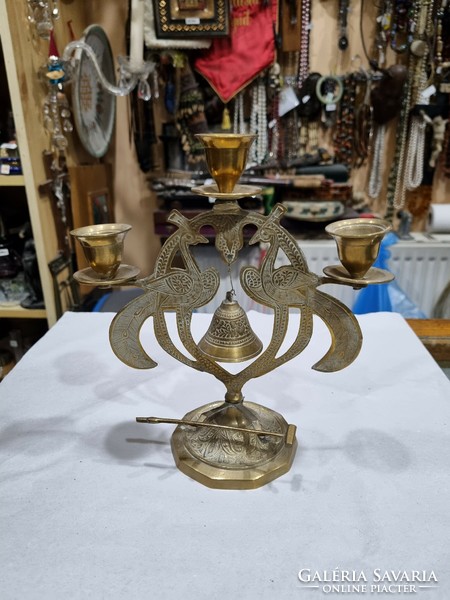 Old copper candle holder and bell
