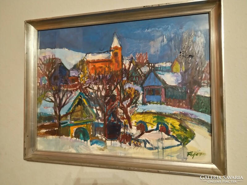 Painting. Winter village, István Fejes 1940 - 1982