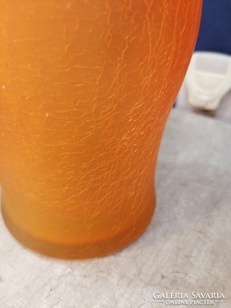 Orange cracked veil glass vase