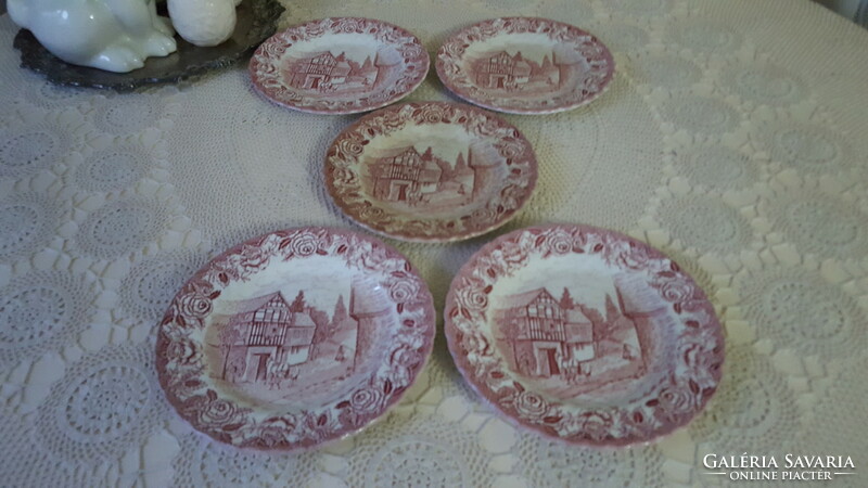 5 English British anchor earthenware cake plates