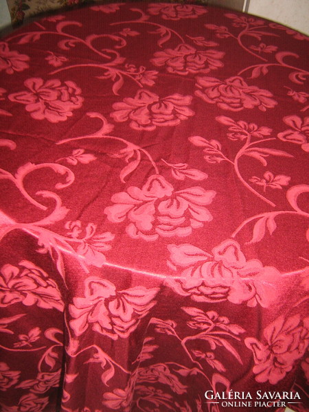 Beautiful floral burgundy oval heavy silk damask tablecloth