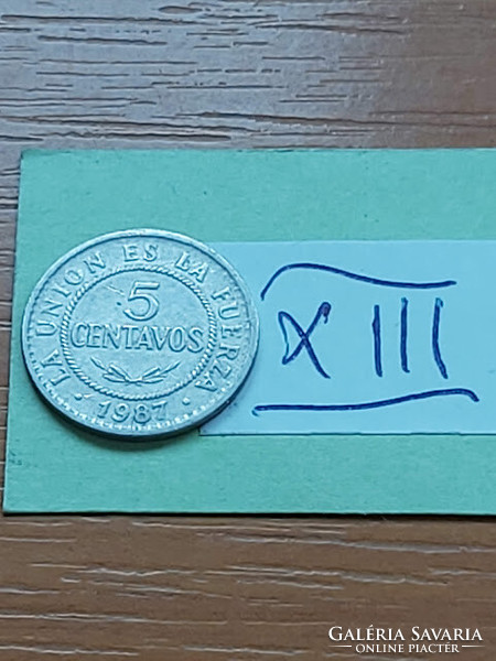 Bolivia 5 centavos 1987 stainless steel xiii