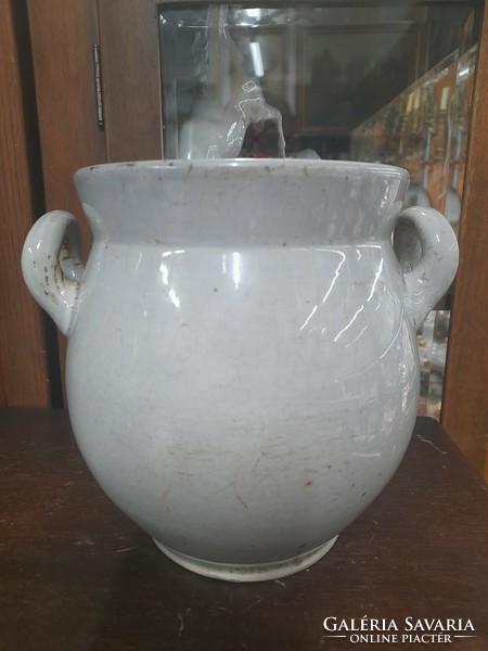 Old Zsolnay rare gray authentic, marked, glazed earthenware ceramic pot. 18.5 Cm.