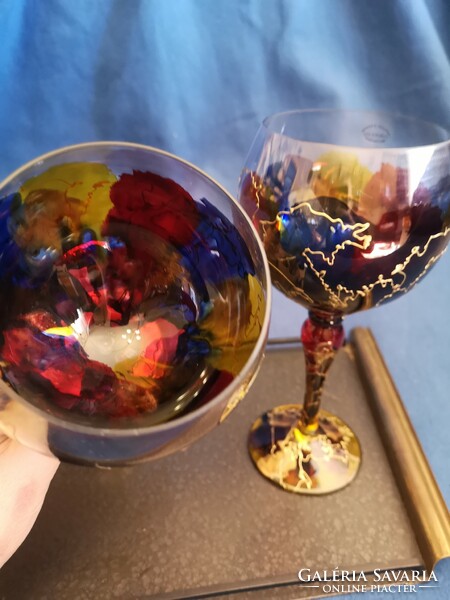 Mouth-blown euro glass variegated / abstract hand-painted wine glasses 2 pcs
