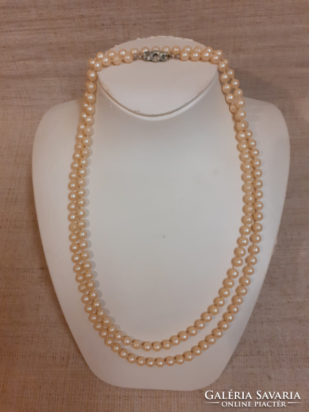 Retro long knotted long tekla pearl necklace with stone jewelry clasp