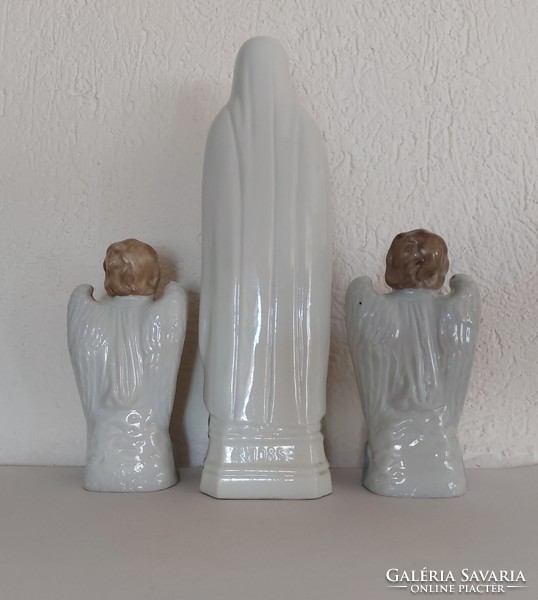Old porcelain grace object Virgin Mary n.D. De Lourdes religious statue angels 3 pcs