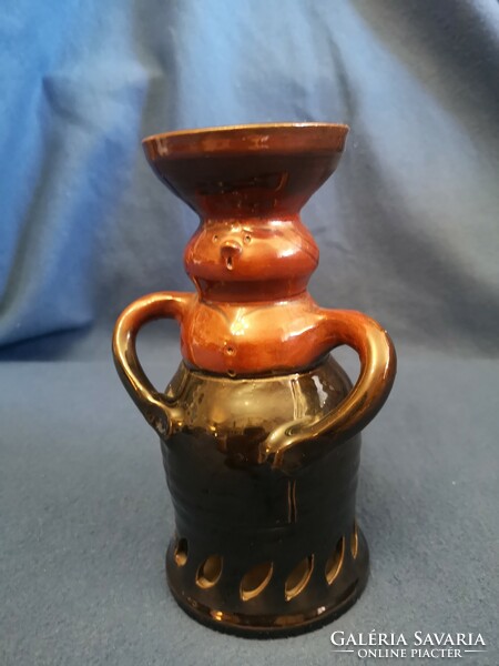 Old folk, glazed ceramic candle holder, table decoration 19cm