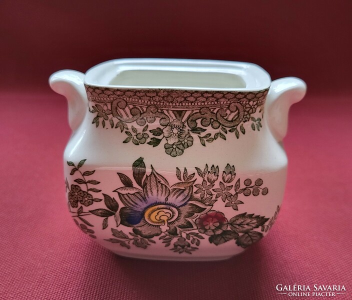 Enoch Wedgwood English green porcelain sugar bowl with flower pattern