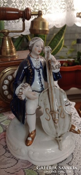 Alba Júlia jelzett porcelán barokk férfi csellóval